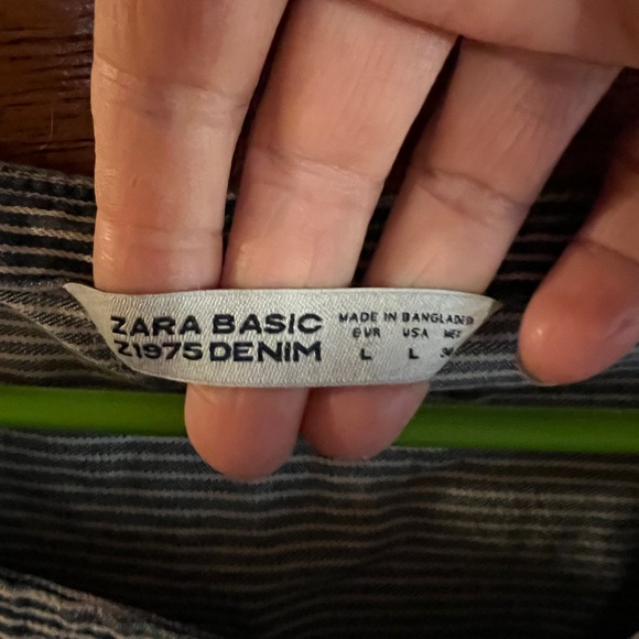 Zara Basic Z1975 Denim Stripe Dolman Sleeve Short Sleeve Shirt Women’s Large EUC - Picture 3 of 11